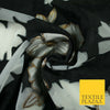 Black Falling Floral Pansy Metallic Gold Brocade Textured Organza Fabric 7174