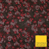 Raspberry Pink Intense Floral Vine Textured Brocade Jacquard Dress Fabric 7136