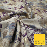 Gold Purple Grey Botanical Artsy Leaves Metallic Textured Brocade Fabric 7131