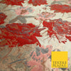 Deep Red Rose Gold Large Floral Rose Metallic Textured Brocade Fabric 7130