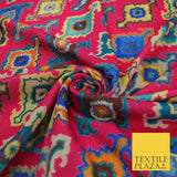 Bright Multicolour Batik Printed Soft Micro Velvet Velour Non Stretch Fabric