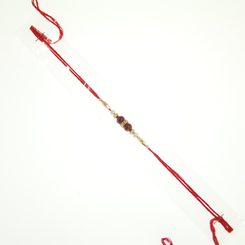 Dozen Gold and Red beaded Rakhis with Red Thread - R133
