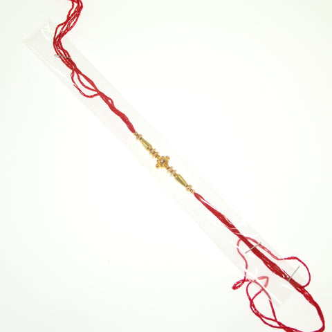 Single Round Metal Red Stoned Rakhi With Silver Beads - R105