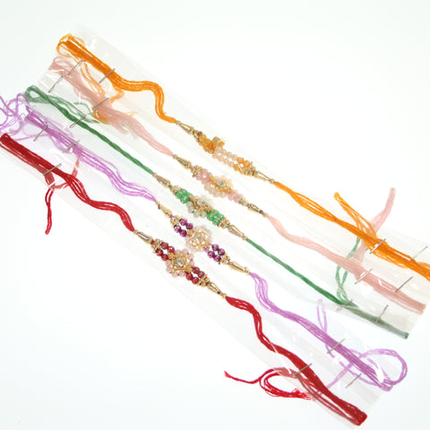 Dozen Gold and Red beaded Rakhis with Red Thread - R133
