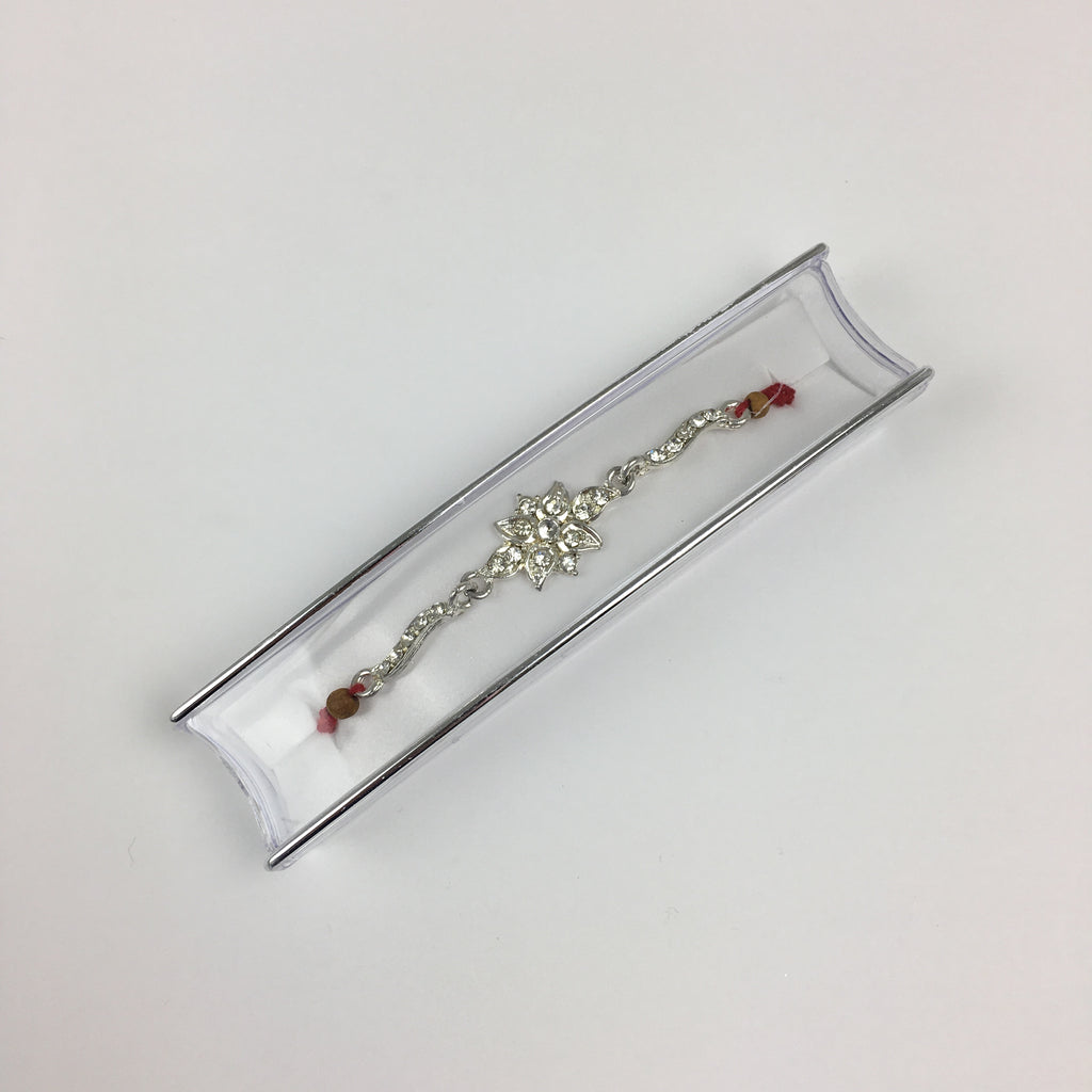 Wavy Metal Flower Diamonte Stones Rakhi - R102