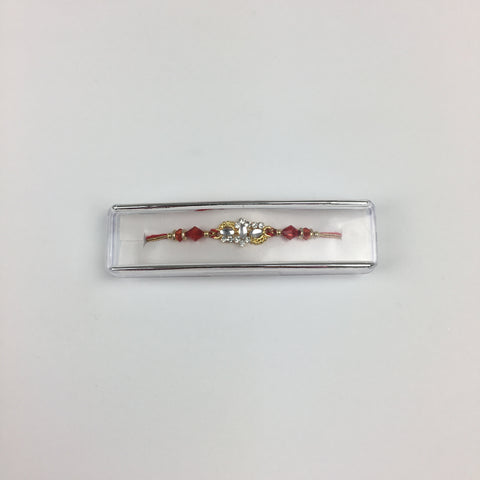 Single Silver Diamonte Oval Shaped Rakhi With Red Thread - R127