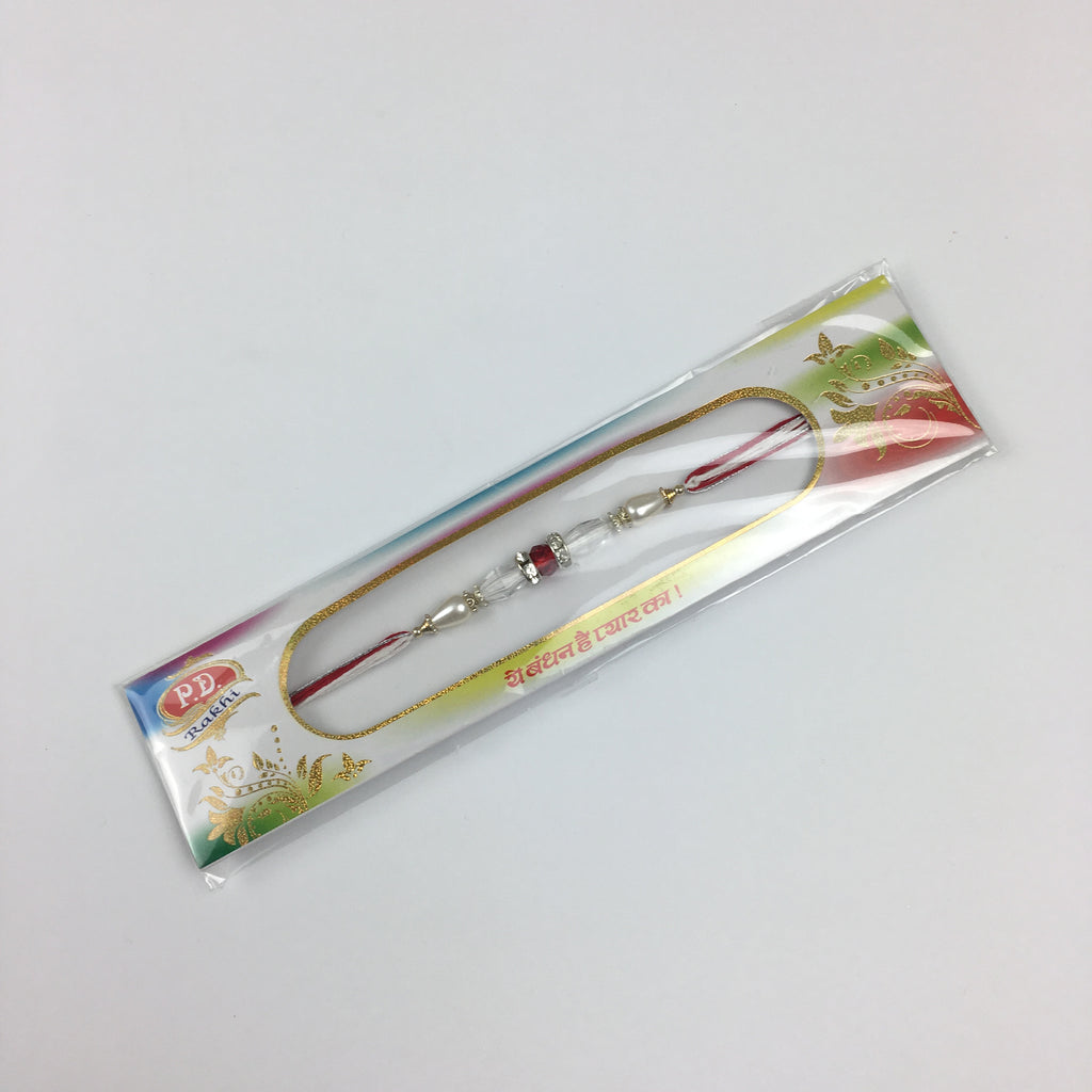 Single Simple Red And White Beaded Rakhi - R110