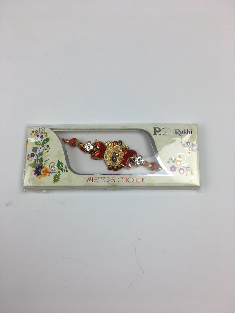 Single Soft Fabric Red And Gold Ik Onkar Rakhi - R131