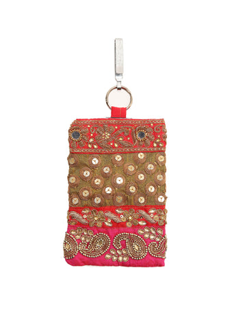 Hand Embellished Mobile Phone Pouch with Antique Embroidery