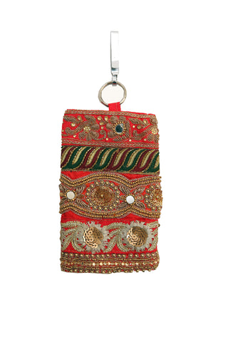 Multi-Colour Embellished Mobile Phone Pouch with Antique Embroidery