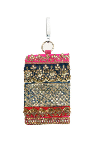 Hand Embellished Mobile Phone Pouch with Sequin Embroidery