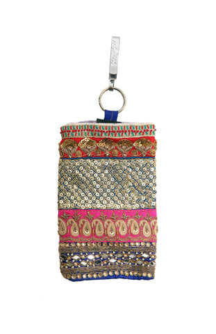 Hand Embellished Mobile Phone Pouch with Antique Embroidery