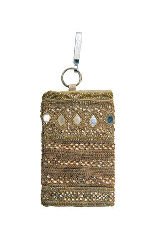 Sequin Embroidered Mobile Phone Pouch with Cerise, Blue, Red Touches