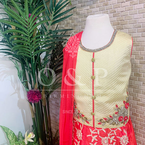 Designer Check Cotton Silk Suit with a Contrast Shaded Chiffon Duputta (A44)