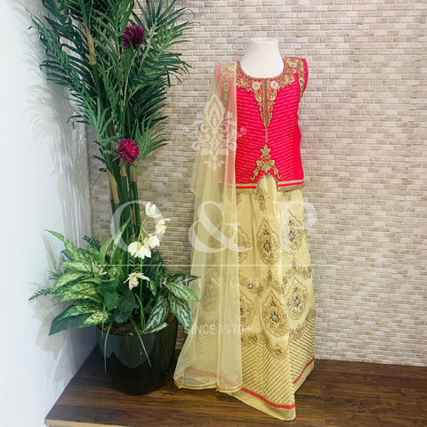 CHILDREN'S CHAMPAGNE GOLD & CORAL LENGHA
