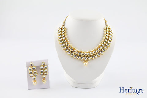 Kundan Effect Set with Light Grey Bead Drops