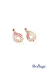 Antique gold, pink drop earrings featuring intricate cutwork, pearls and silver crystals