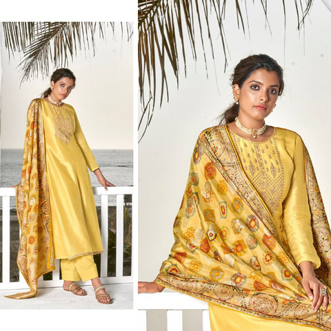 Designer Printed Chandheri Faux Silk Suit (A18)