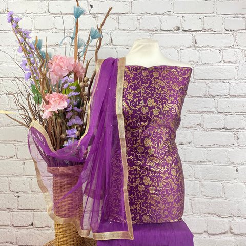 Faux Flower Benarsi Silk Suit (A27)