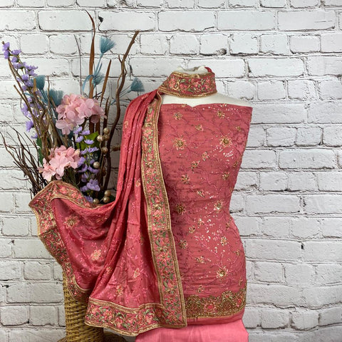 Faux Soft Silk Jaal Embroidered Suit (A52)