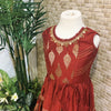 CHILDREN'S BRICK RED FOIL PRINTED LONG DRESS