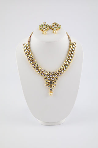 Kundan Effect Set with Light Grey Bead Drops