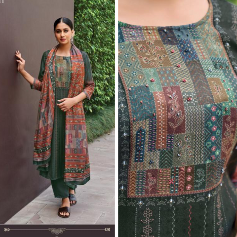 Designer Luxury Digital  Velvet Print Suit (G15)