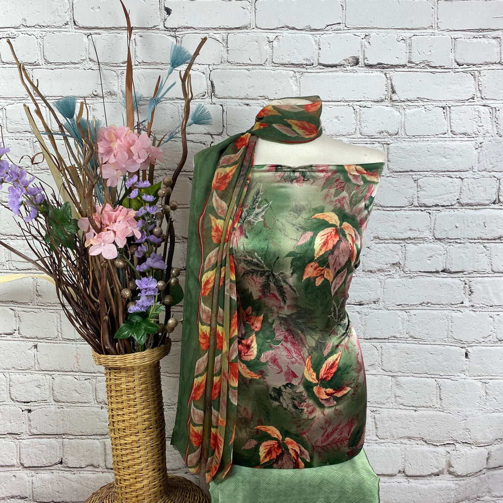 Digital Leafy Sateen Crepe Print Suit