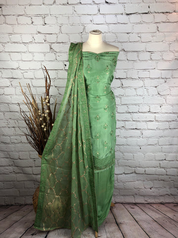 Floral Digital Faux Raw Silk Suit (A50)