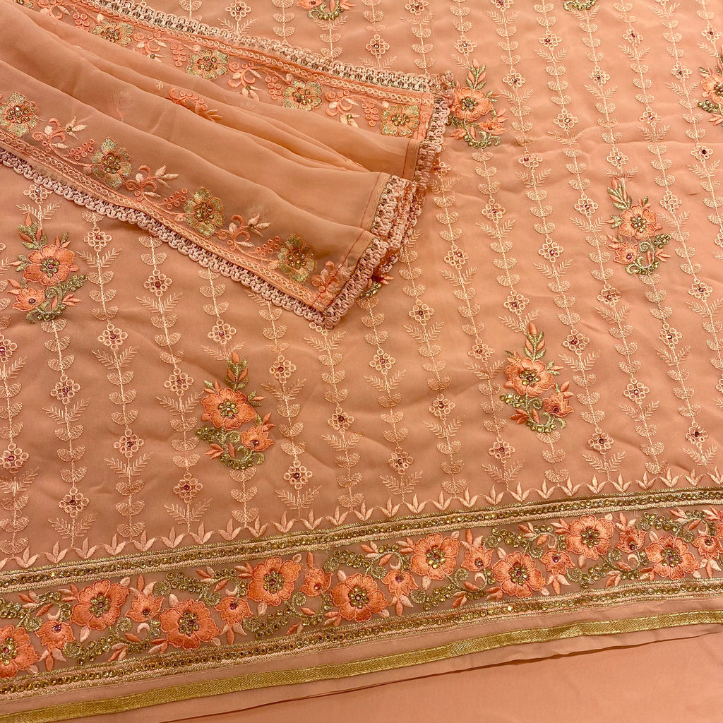 Georgette Suit with Motif Flower Threadwork Embroidery (R685)