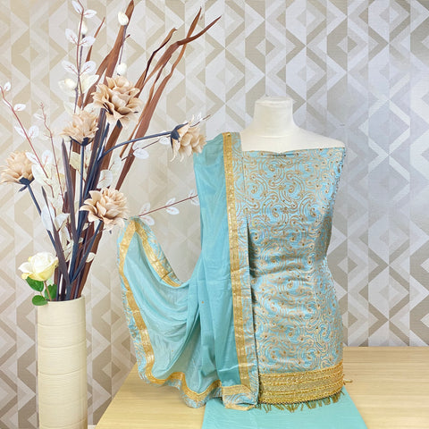 Faux Benarsi Suit with Embroidery & Stonework (A41)