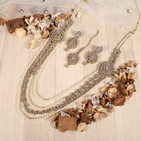 Mirror Choker Set With Pearl Beads