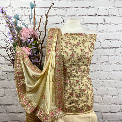 Unstitched Georgette Suit with Floral Jaal Threadwork (A13)
