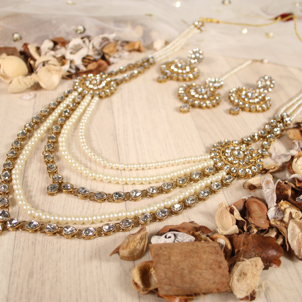 5 Tier Pearl & Crystal Haar Set