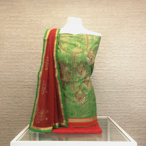 Designer Printed Chandheri Faux Silk Suit (A18)