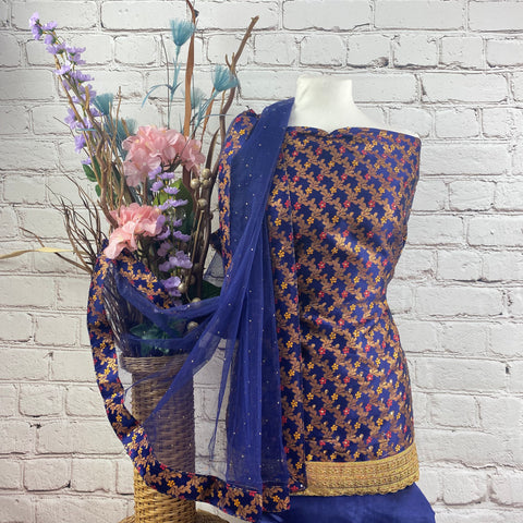 Unstitched Soft Floral Benarsi Silk Suit (A27)